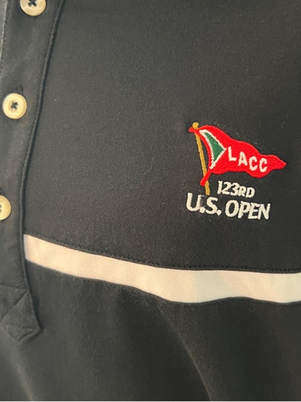 U.S. Open 123rd Embroidered Black Men's Polo with White Chest Stripe